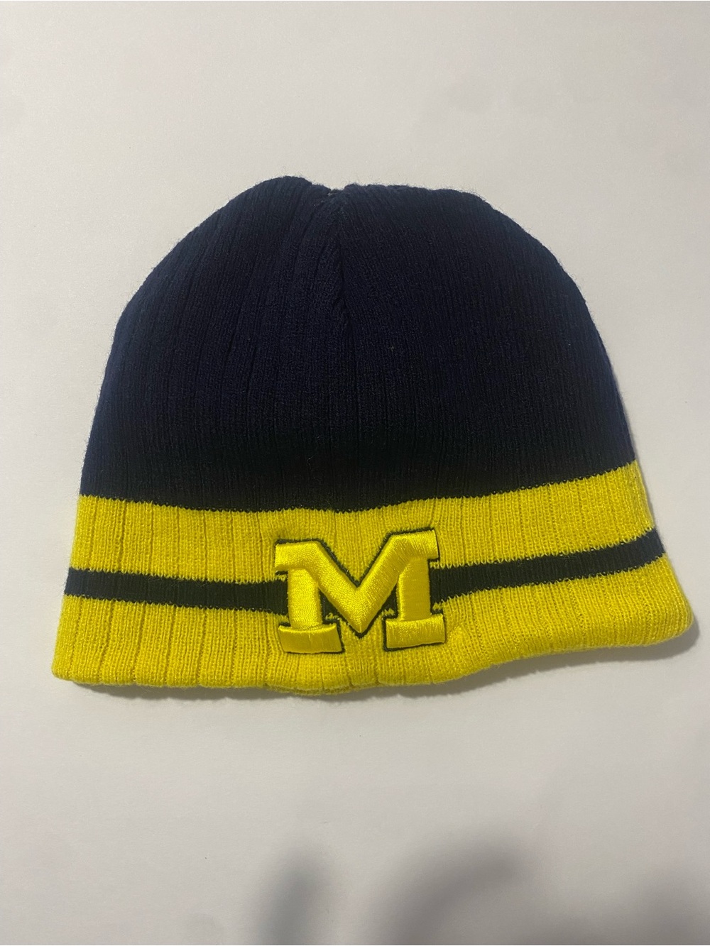 Michigan Wolverines Reversible Navy Yellow Knit Beanie Block M Embroidered OS
